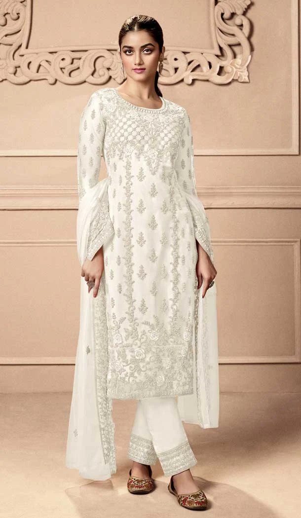 White Color Net Sequins Work Festival Party Wear Salwar Kameez -5981166057