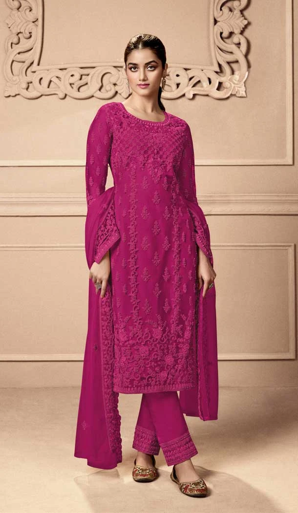 Pink Color Net Sequins Work Festival Party Wear Salwar Kameez -5981166060