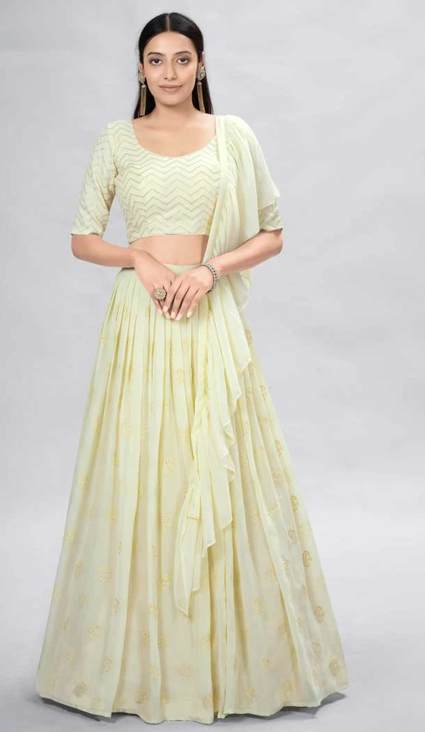 Light Yellow Color Georgette Sequence Work Party Wear Lehenga Choli -5985166086
