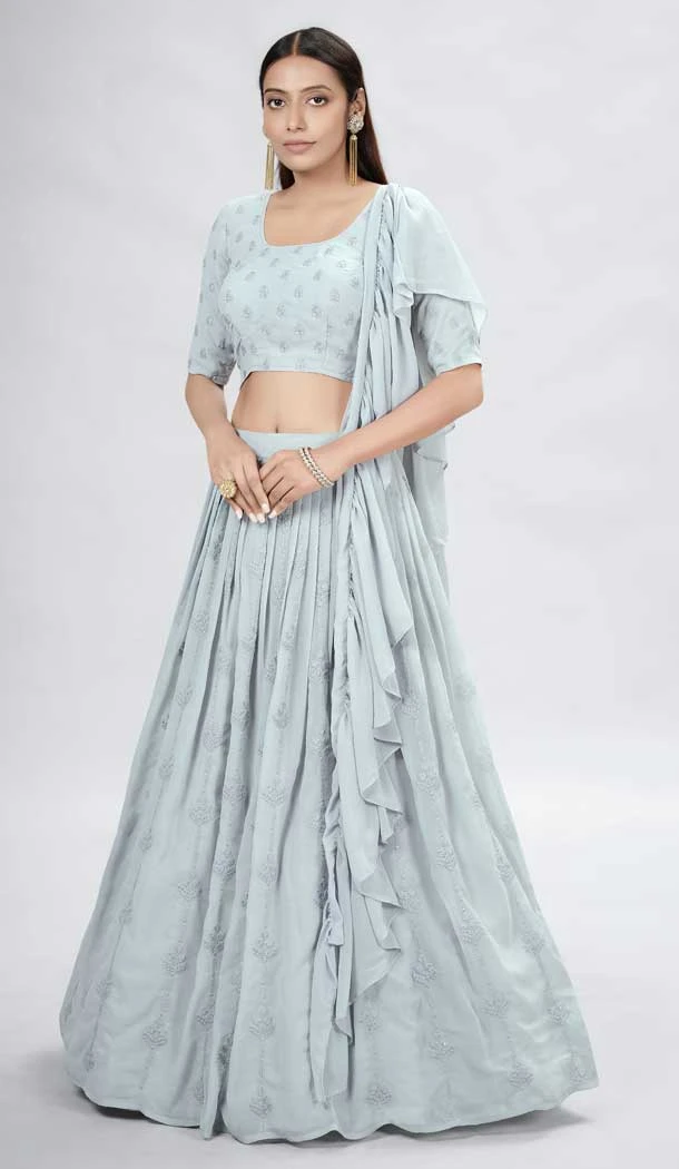 Grey Color Georgette Sequence Work Party Wear Lehenga Choli -5985166087