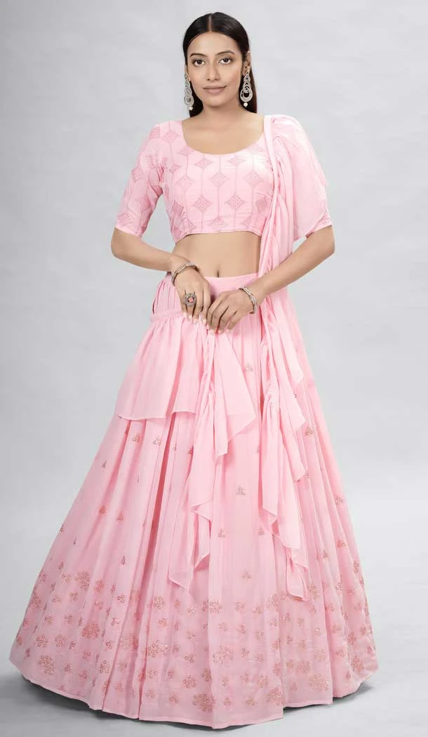 Baby Pink Color Georgette Sequence Work Party Wear Lehenga Choli -5985166088