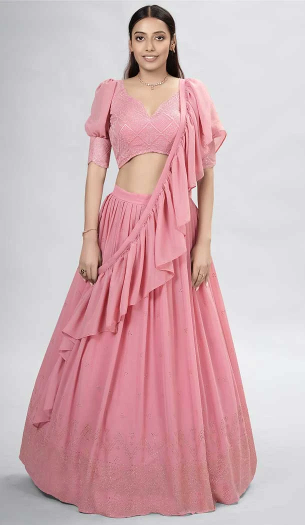 Pink Color Georgette Thread And Sequence Work Function Wear Lehenga Choli -5986166092