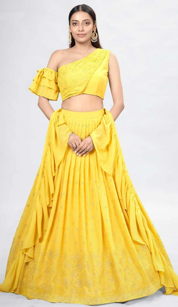 Yellow Color Georgette Thread And Sequence Work Function Wear Lehenga Choli -5986166096