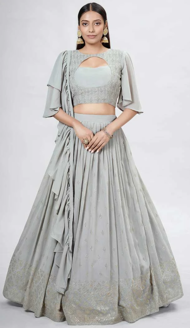 Grey Color Georgette Thread And Sequence Work Function Wear Lehenga Choli -5986166099