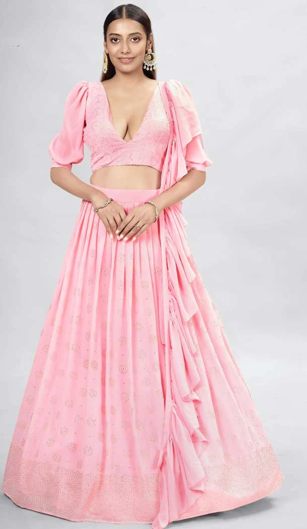 Georgette Pink Color Thread And Sequence Work Function Wear Lehenga Choli -5986166100