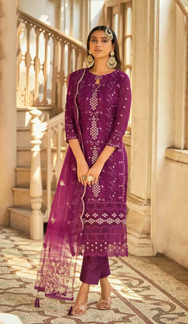 Purple Color Heavy Fox Georgette Embroidery Work Pakistani Style Salwar Suit -5990166110