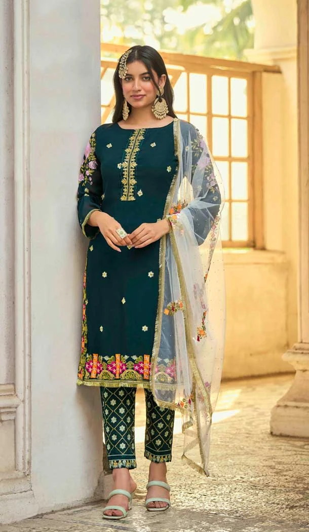 Teal Green Color Heavy Fox Georgette Embroidery Work Pakistani Style Salwar Suit -5990166111