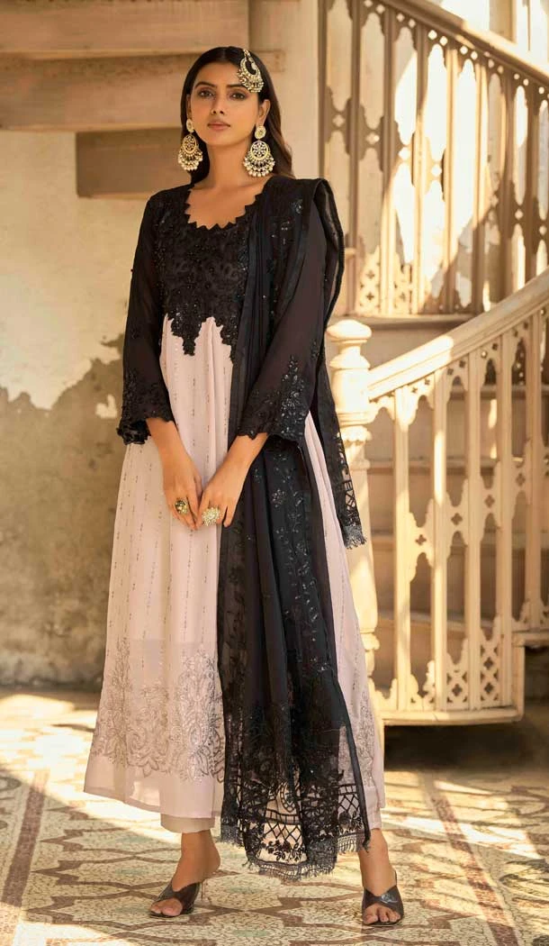 Black And Pink Color Heavy Fox Georgette Embroidery Work Pakistani Style Salwar Suit -5990166113