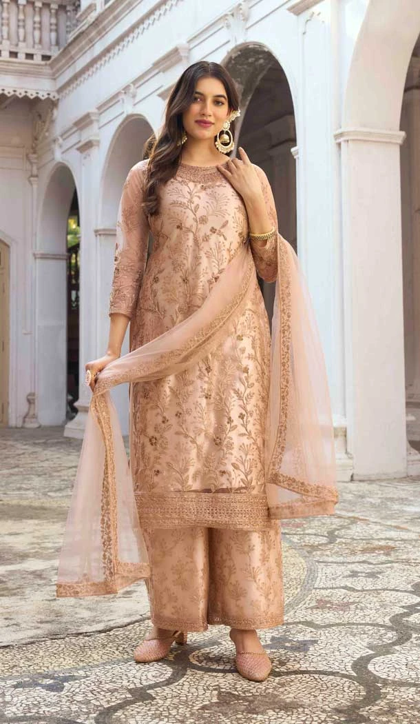 Beige Color Soft Net Embroidery Work Festival Wear Salwar Kameez -5991166119