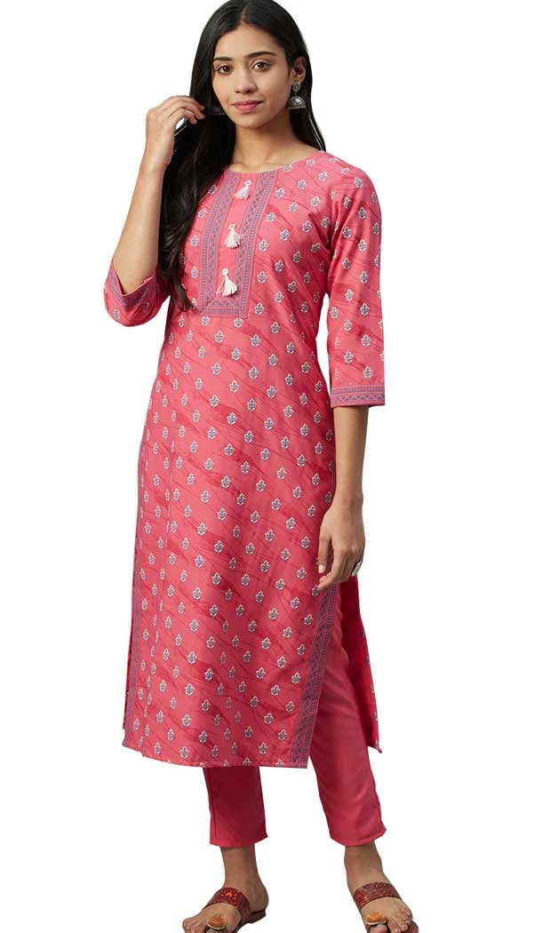 Pink Color Rayon Digital And Floral Print Work Casual Wear Readymade Kurti -5996166163