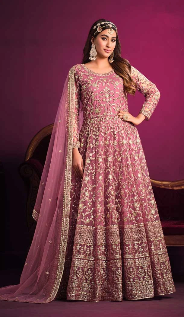 Pink Color Net Embroidery Work Wedding Wear Designer Salwar Kameez -6002166198 
