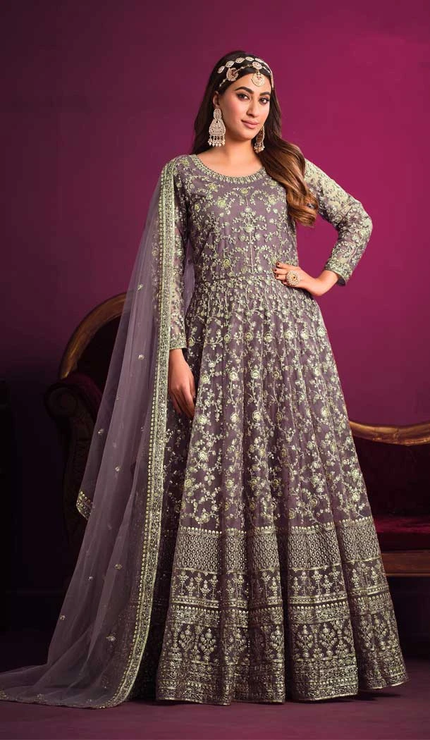 Dusty Purple Color Net Embroidery Work Wedding Wear Designer Salwar Kameez -6002166200