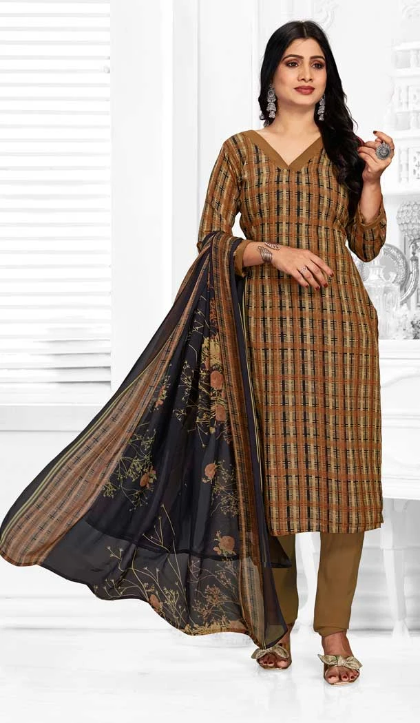 Brown Color Crepe Georgette Digital Print Work Casual Wear Salwar Suit -6011166296