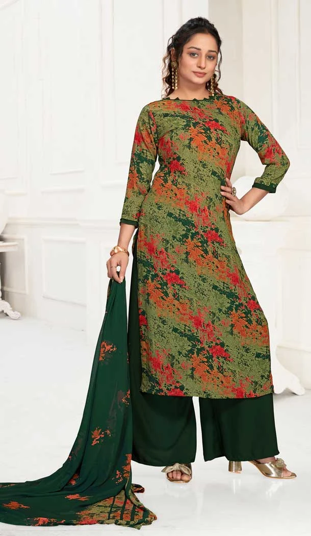 Green Color Crepe Georgette Digital Print Work Casual Wear Salwar Kameez -6013166303