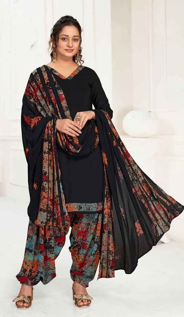 Black Color Crepe Georgette Digital Print Work Casual Wear Salwar Kameez -6013166304