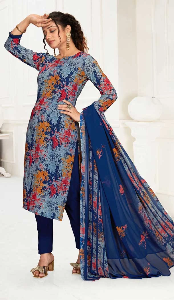 Blue Color Crepe Georgette Digital Print Work Casual Wear Salwar Kameez -6013166306