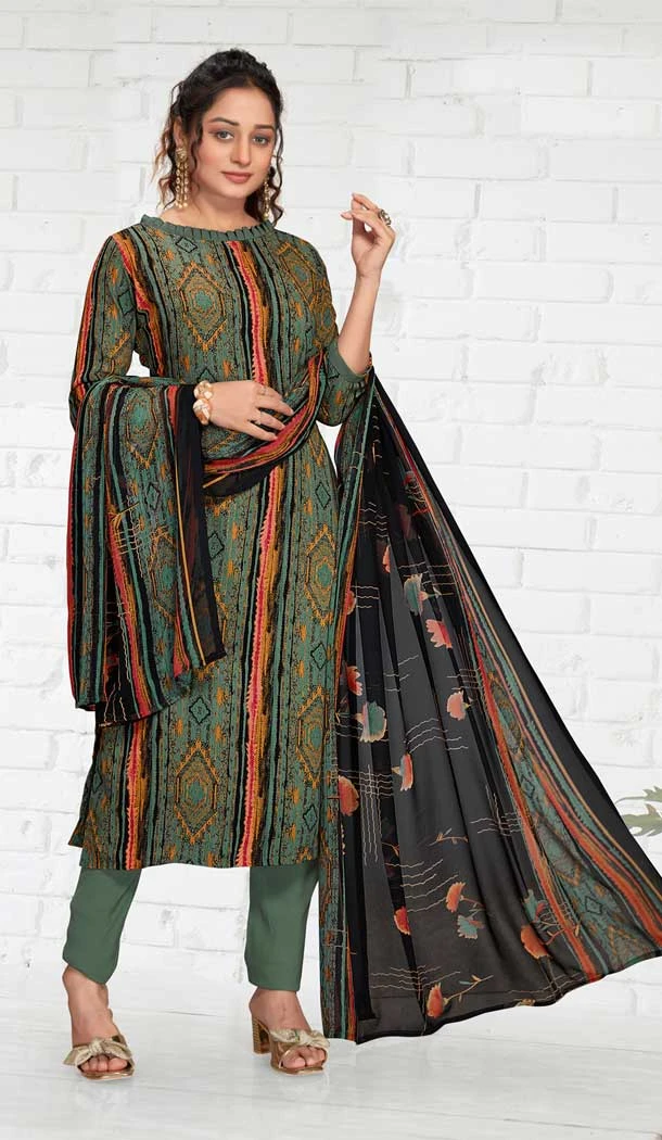 Dusty Green Color Crepe Georgette Digital Print Work Casual Wear Salwar Kameez -6013166307