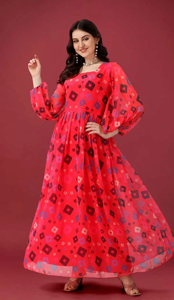 Pink Color Faux Georgette Digital Print Work Casual Wear Designer Gown -6020166429