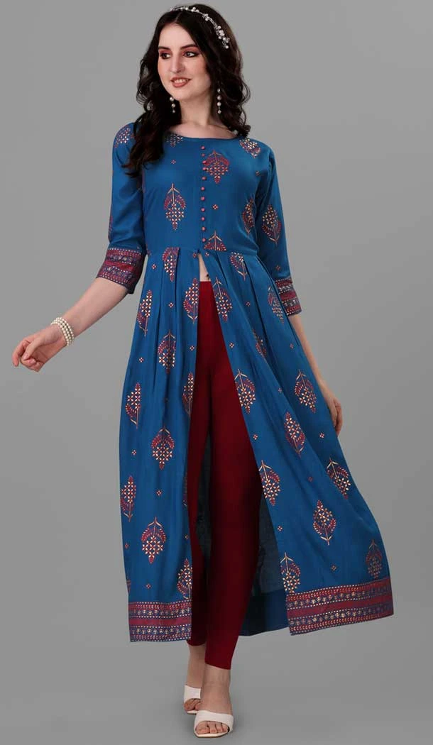 Blue Color Heavy Rayon Digital Print Work Festival Wear Designer Kurti -6023166446
