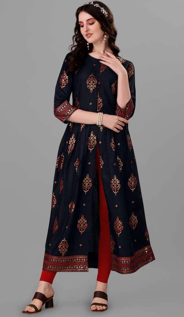 Black Color Heavy Rayon Digital Print Work Festival Wear Designer Kurti -6023166447