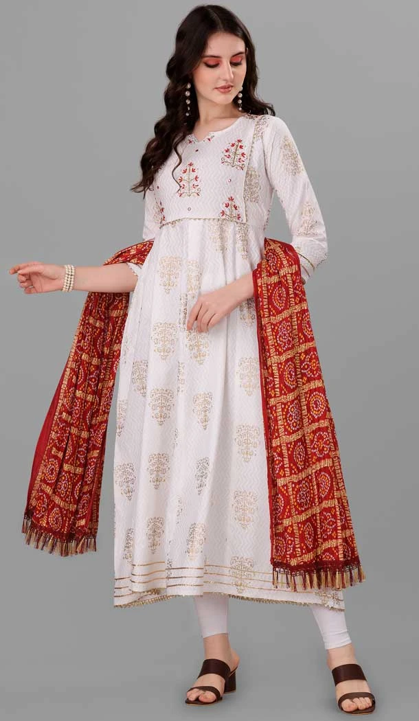 Pigment Foil And Gota Patti Work White Color Heavy Rayon Festive Wear Designer Gown -6024166453