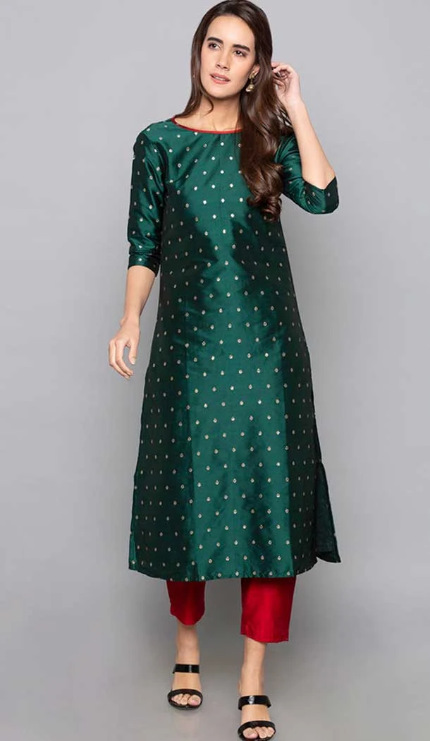 Green Color Art Silk Woven Work Party Wear Designer Readymade Kurti -6025166455