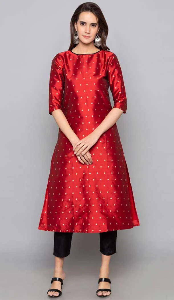 Red Color Art Silk Woven Work Party Wear Designer Readymade Kurti -6025166457