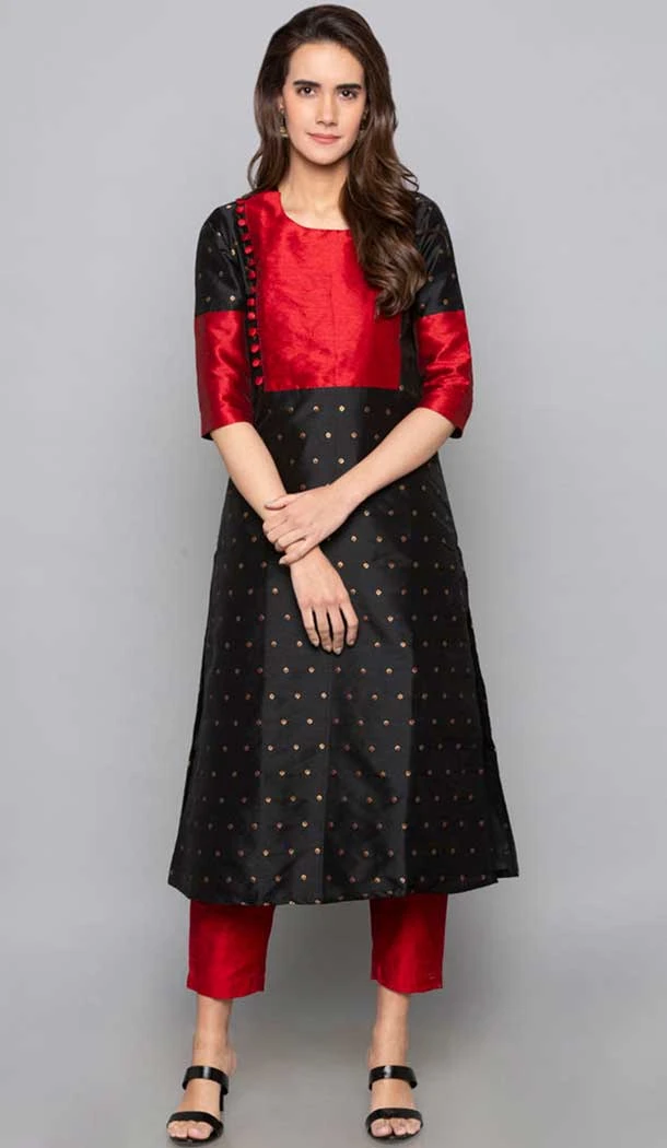 Black Color Art Silk Woven Work Party Wear Designer Readymade Kurti -6025166459