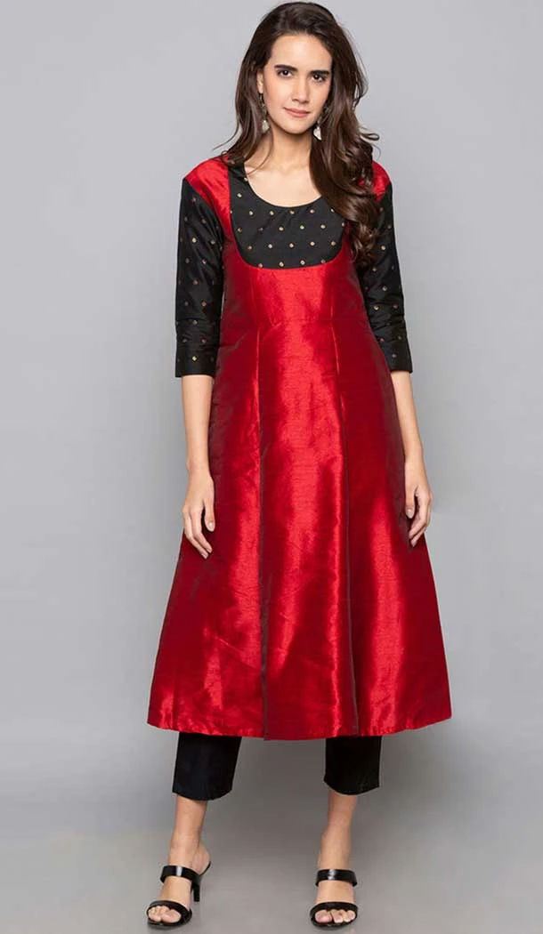 Art Silk  Red Color Woven Work Party Wear Designer Readymade Kurti -6025166460