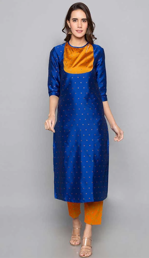 Blue Color Art Silk Woven Work Party Wear Designer Readymade Kurti -6025166462