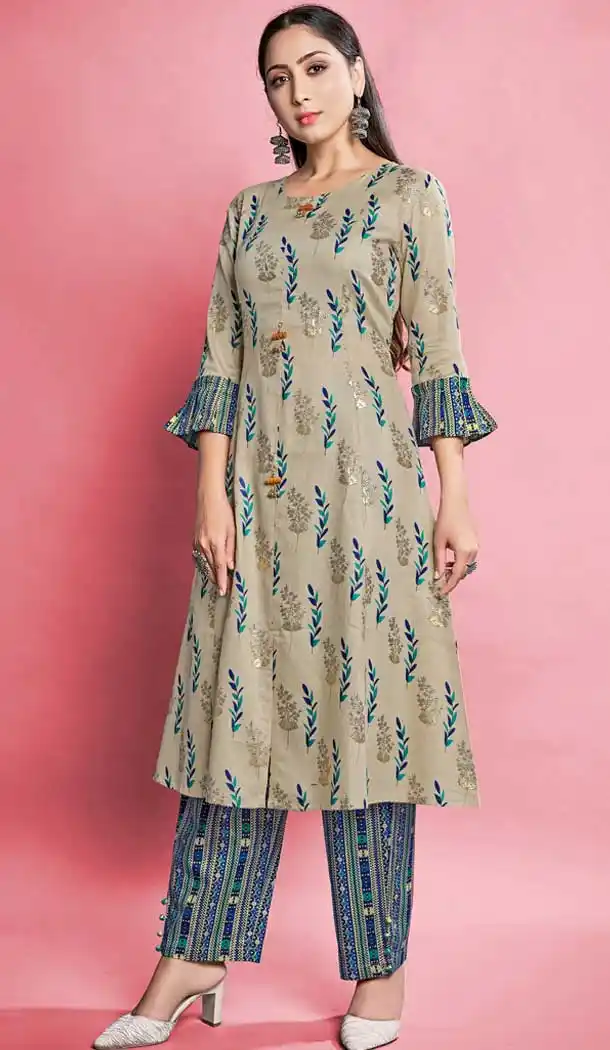 Beige Color Printed Work Cotton Casual Wear Designer Readymade Kurti -6027166477