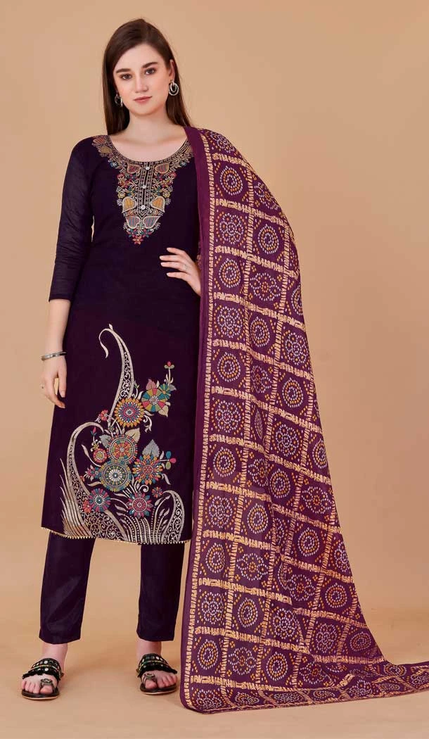 Wine Color Banarasi Meenakari Jacquard Work Casual Wear Salwar Kameez -6039166591
