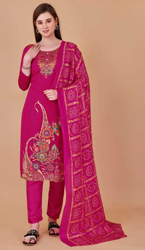 Pink Color Banarasi Meenakari Jacquard Work Casual Wear Salwar Kameez -6039166592