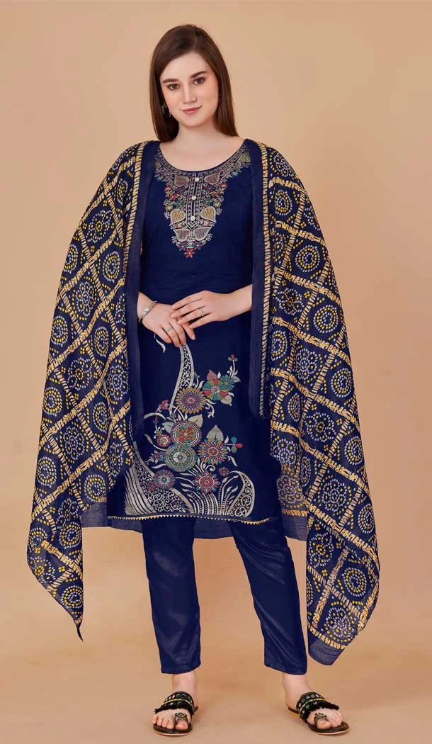 Navy Blue Color Banarasi Meenakari Jacquard Work Casual Wear Salwar Kameez -6039166593