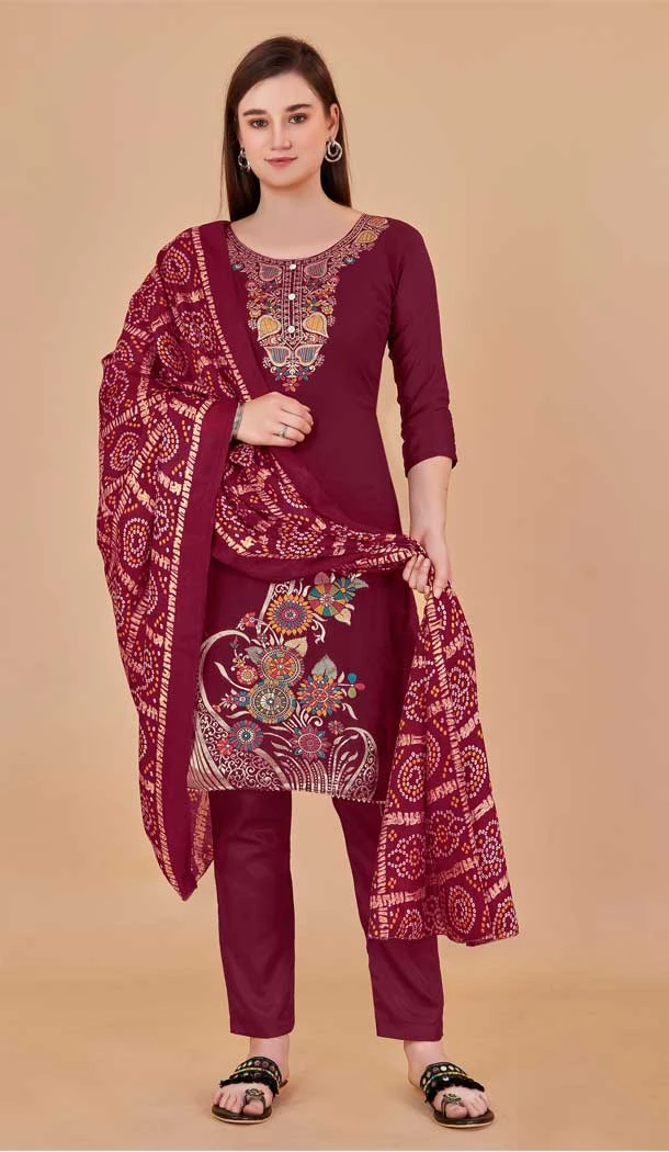 Maroon Color Banarasi Meenakari Jacquard Work Casual Wear Salwar Kameez -6039166594
