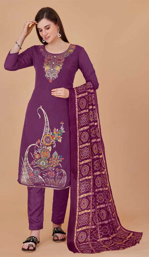 Purple Color Banarasi Meenakari Jacquard Work Casual Wear Salwar Kameez -6039166595