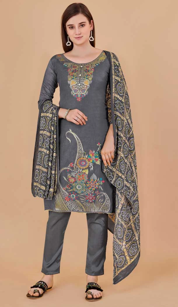Grey Color Banarasi Meenakari Jacquard Work Casual Wear Salwar Kameez -6039166596