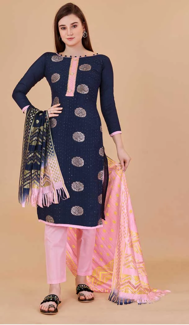 Navy Blue Color Banarasi Resham Work Festival Wear Salwar Kameez -6040166598