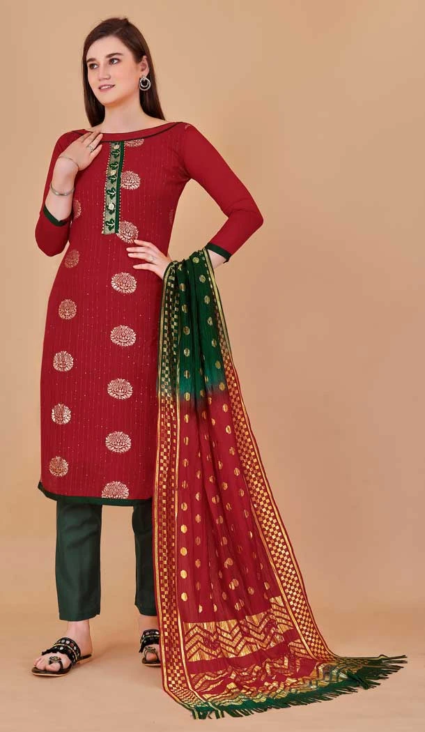 Red Color Banarasi Resham Work Festival Wear Salwar Kameez -6040166600