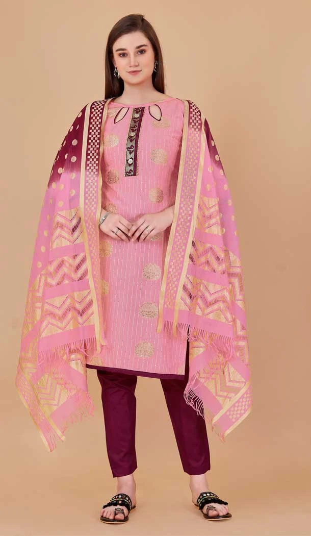 Light Pink Color Banarasi Resham Work Festival Wear Salwar Kameez -6040166601