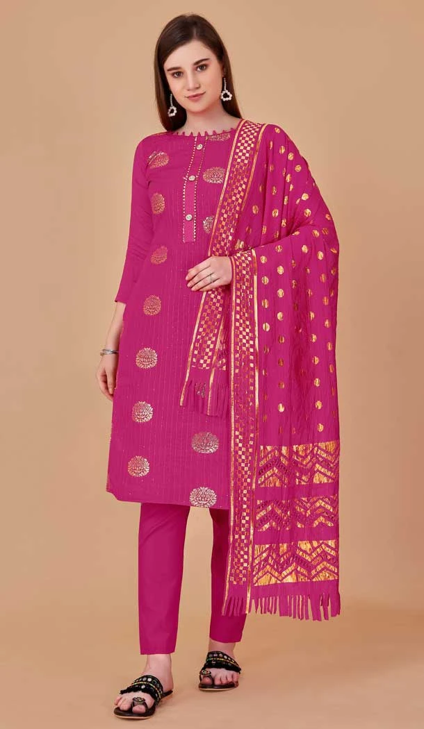 Rani Pink Color Banarasi Resham Work Festival Wear Salwar Kameez -6040166602