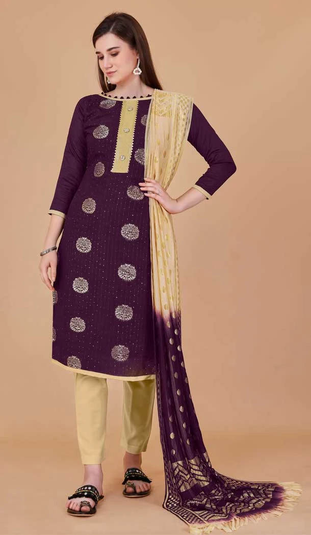Wine Color Banarasi Resham Work Festival Wear Salwar Kameez -6040166603