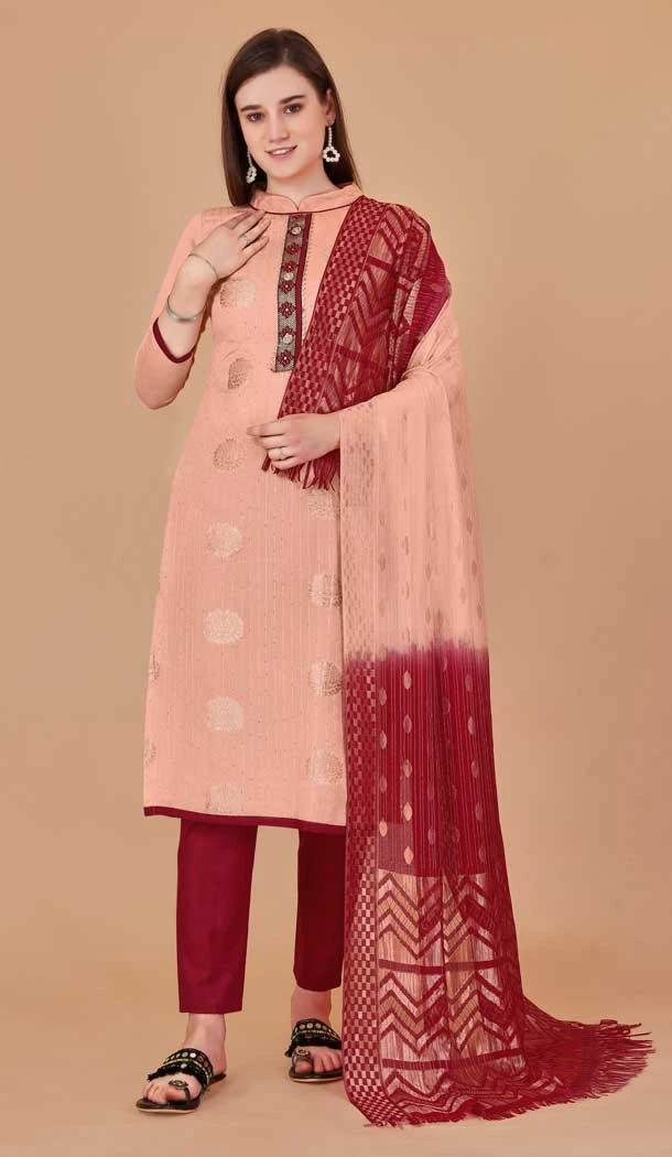 Peach Color Banarasi Resham Work Festival Wear Salwar Kameez -6040166604