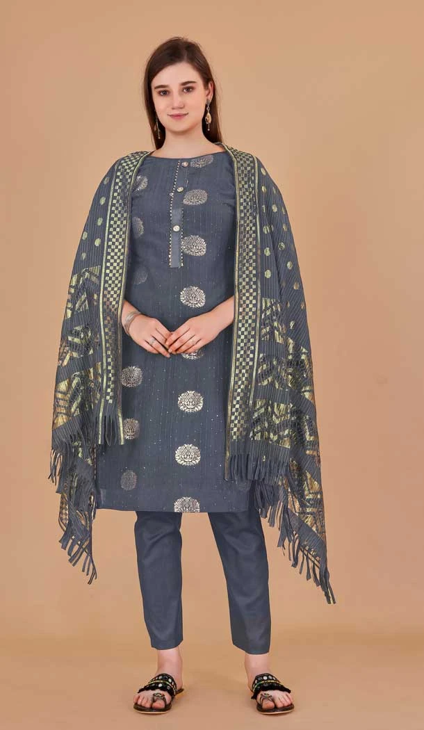 Grey Color Banarasi Resham Work Festival Wear Salwar Kameez -6040166605
