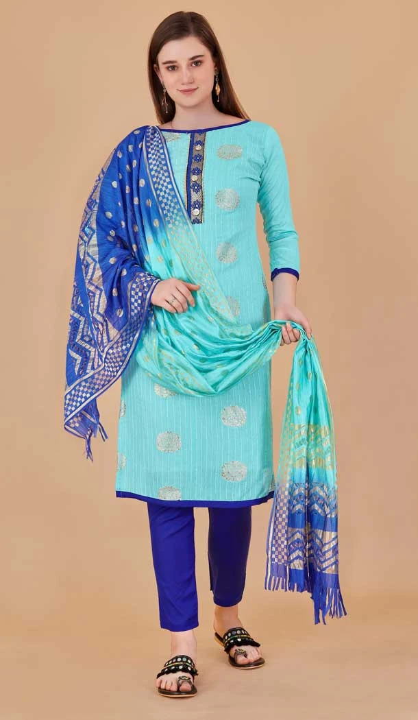 Sky Blue Color Banarasi Resham Work Festival Wear Salwar Kameez -6040166607