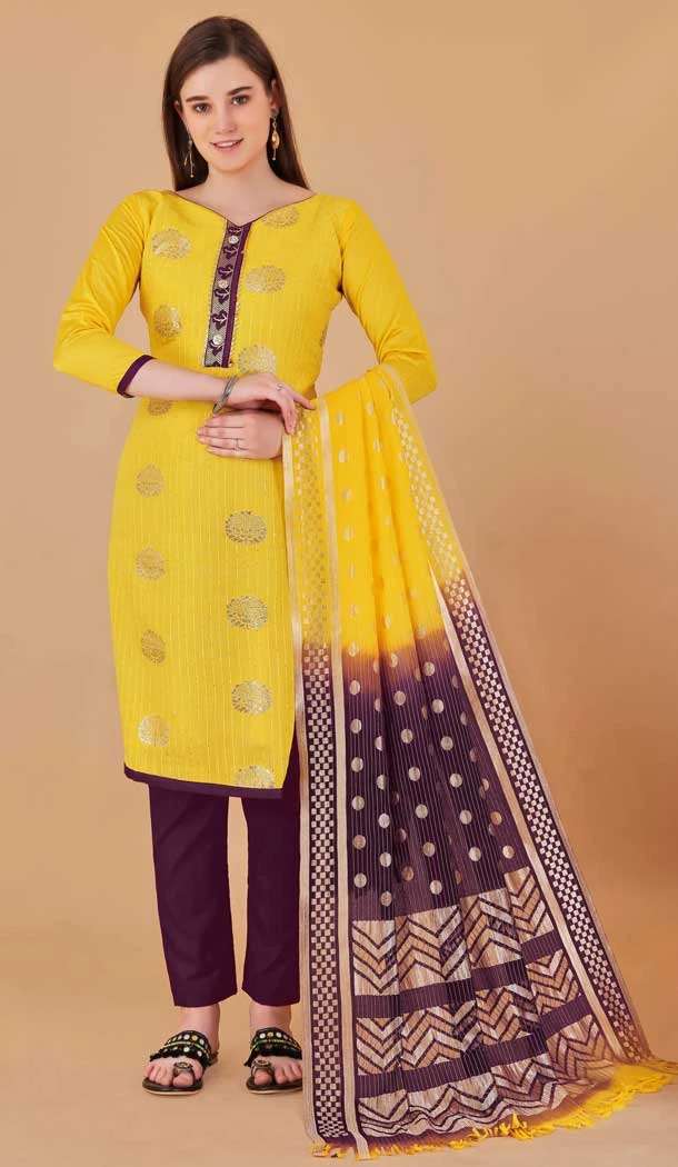 Yellow Color Banarasi Resham Work Festival Wear Salwar Kameez -6040166608