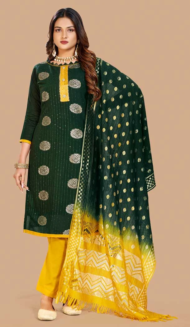 Green Color Banarasi Resham Work Festival Wear Salwar Kameez -6040166609