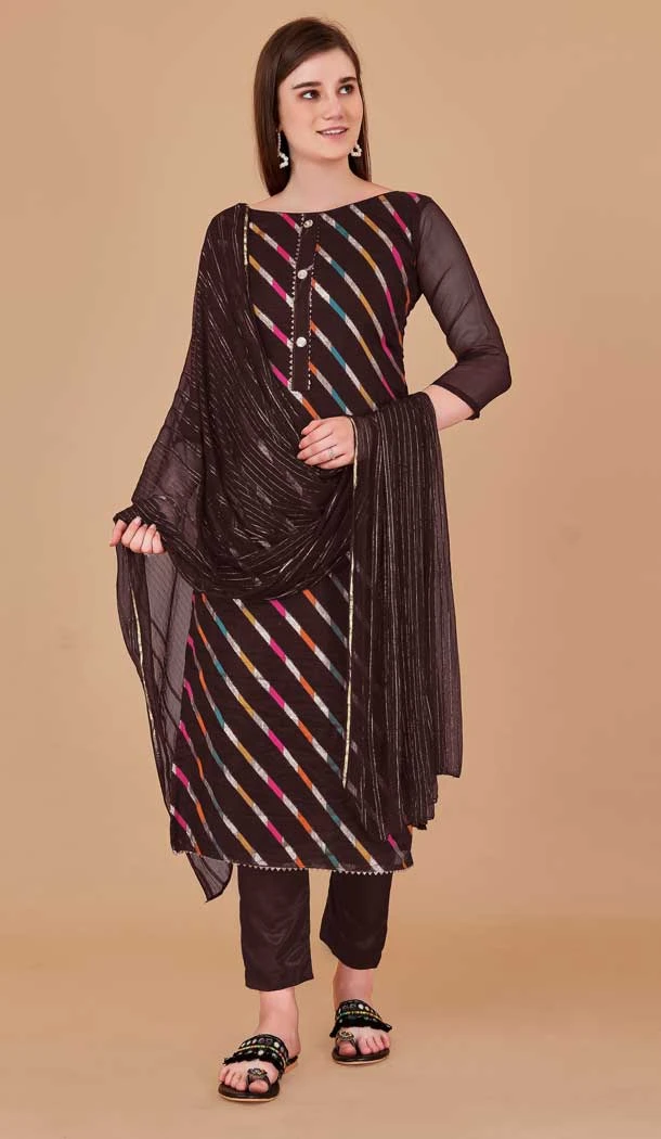 Brown Color Organza Leheriya Jacquard Woven Work Festival Wear Salwar Kameez -6041166610