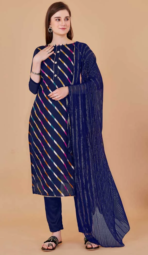 Blue Color Organza Leheriya Jacquard Woven Work Festival Wear Salwar Kameez -6041166611