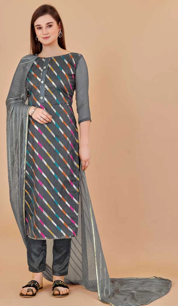 Grey Color Organza Leheriya Jacquard Woven Work Festival Wear Salwar Kameez -6041166613